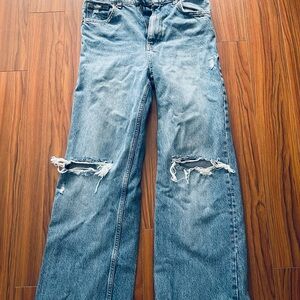 Zara Blue Distressed Straight Leg Jeans